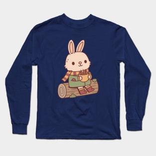 Cute Bunny Rabbit With Hot Coffee Long Sleeve T-Shirt